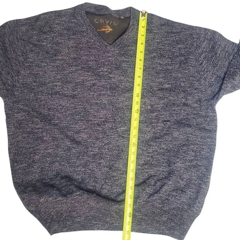 Orvis Mens 100% Merino Wool Blue V Neck Pullover Sweater Size XXL